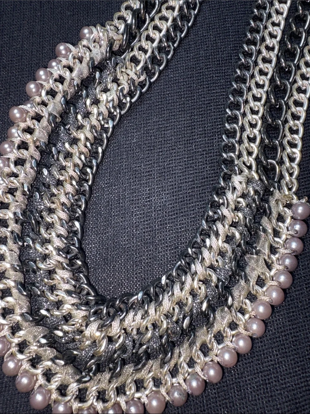 Layered Pearl Chain Necklace - Pink and Silver